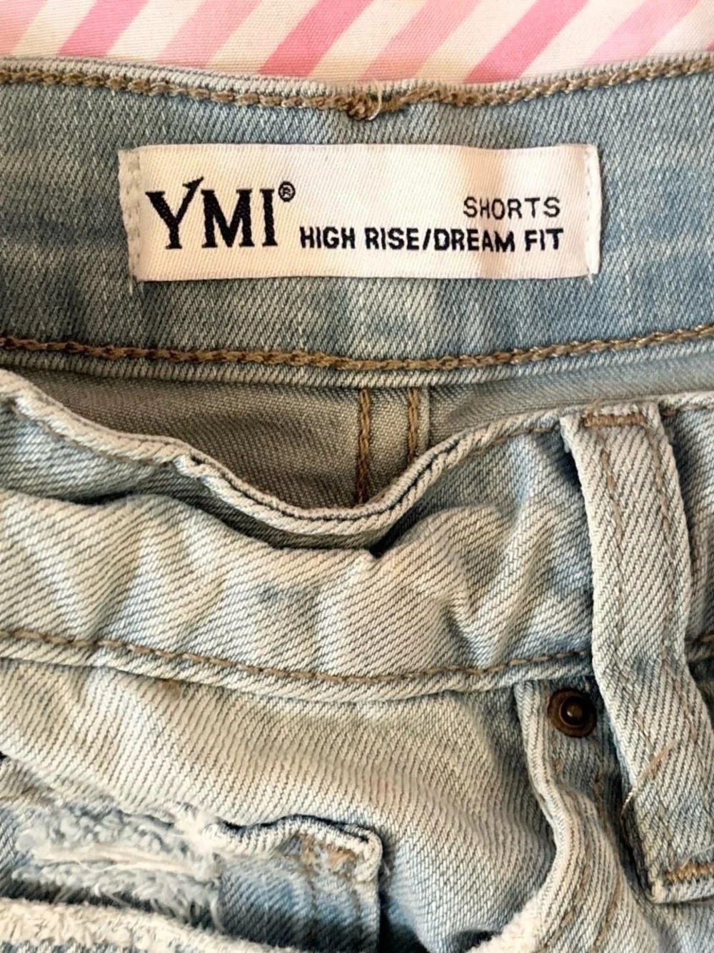 High Rise Light Washed Riped Button Down YMI Denim Shorts